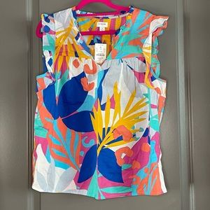 J CREW  vivid colors ruffle hem blouse size small NWT